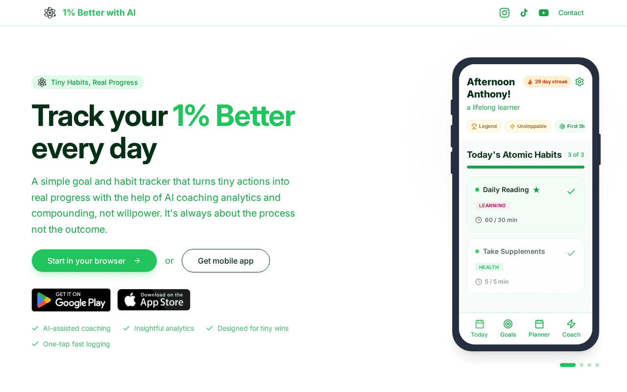 Screenshot of 1pctbetter.ai