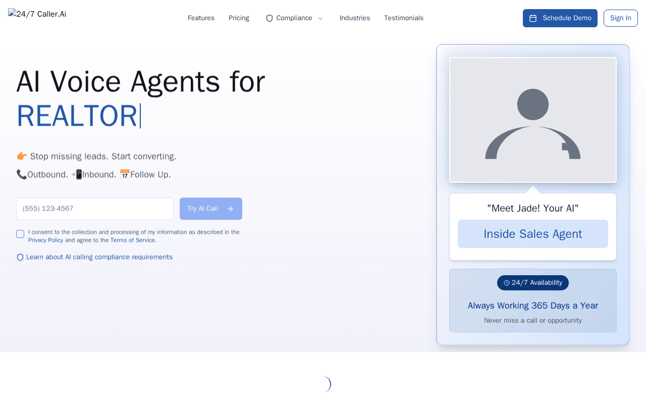 Screenshot of 247caller.ai