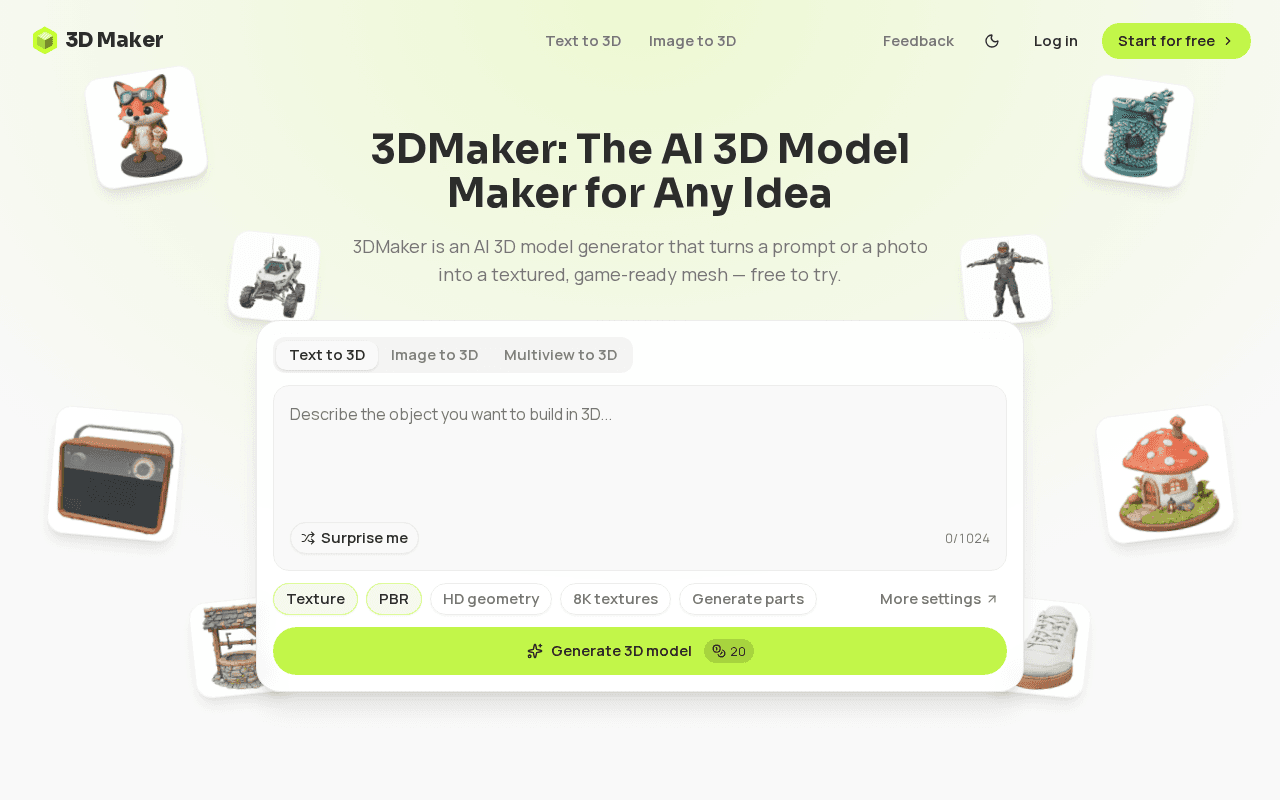 Screenshot of 3dmaker.ai