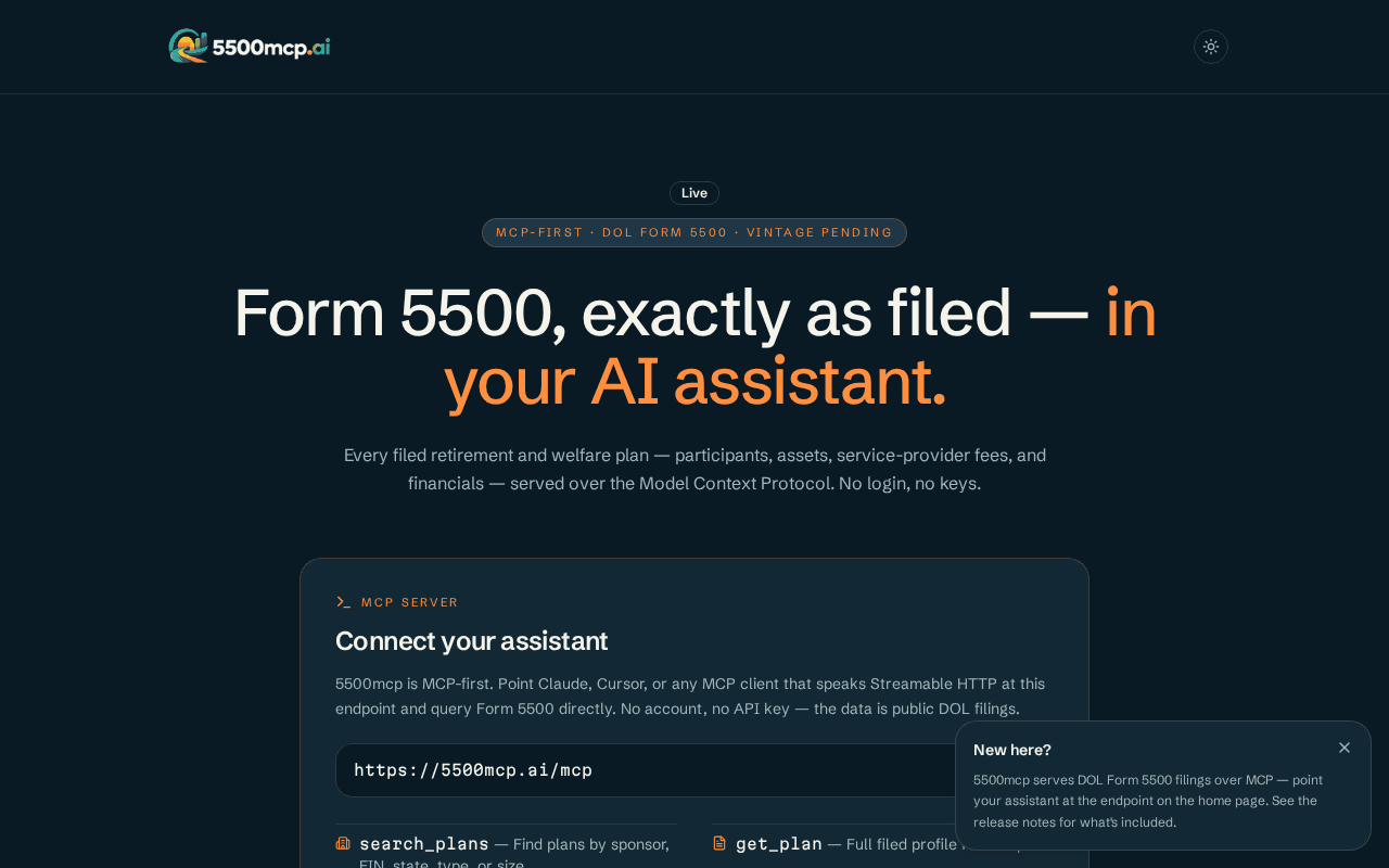 Screenshot of 5500mcp.ai