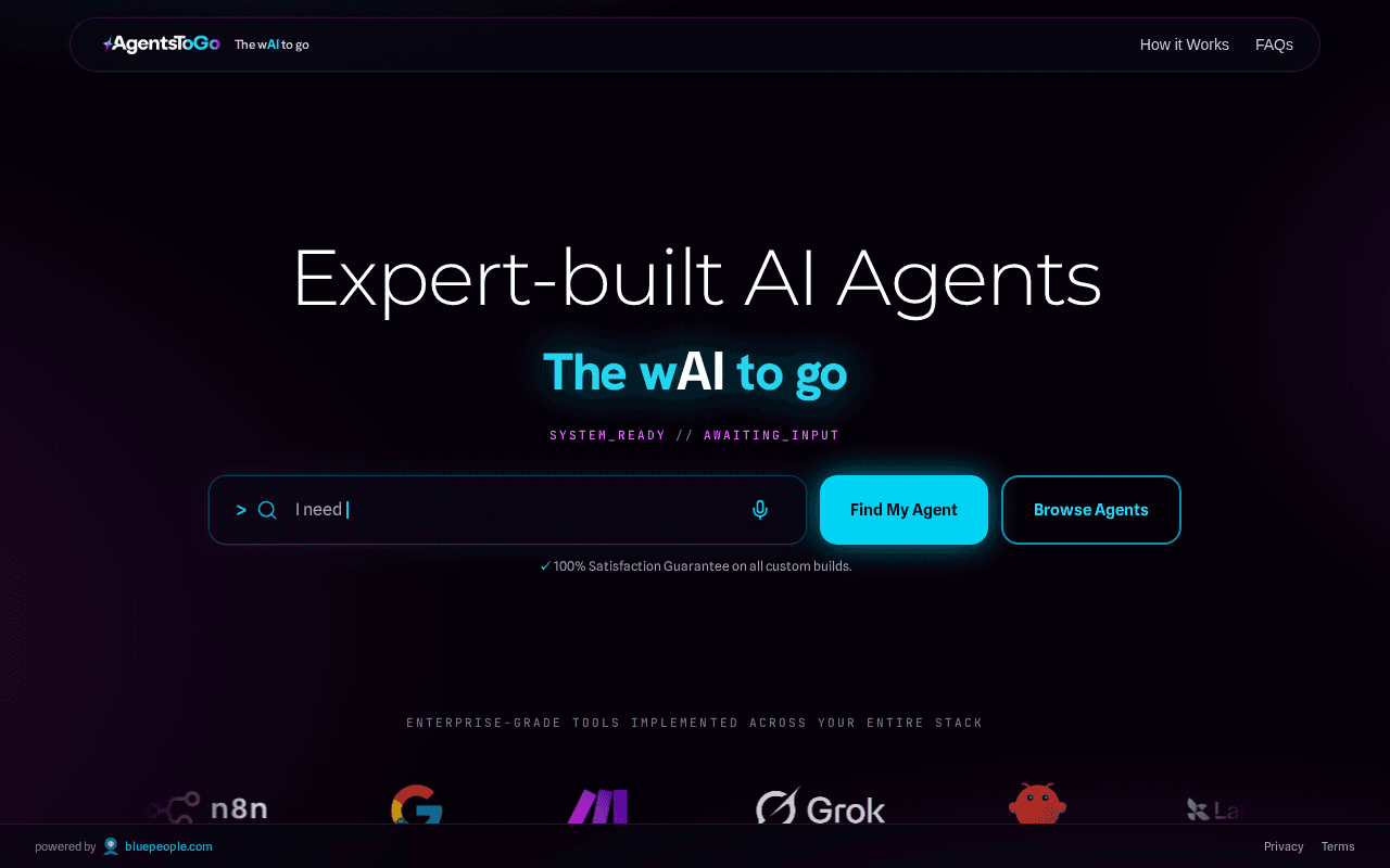 Screenshot of agentstogo.ai