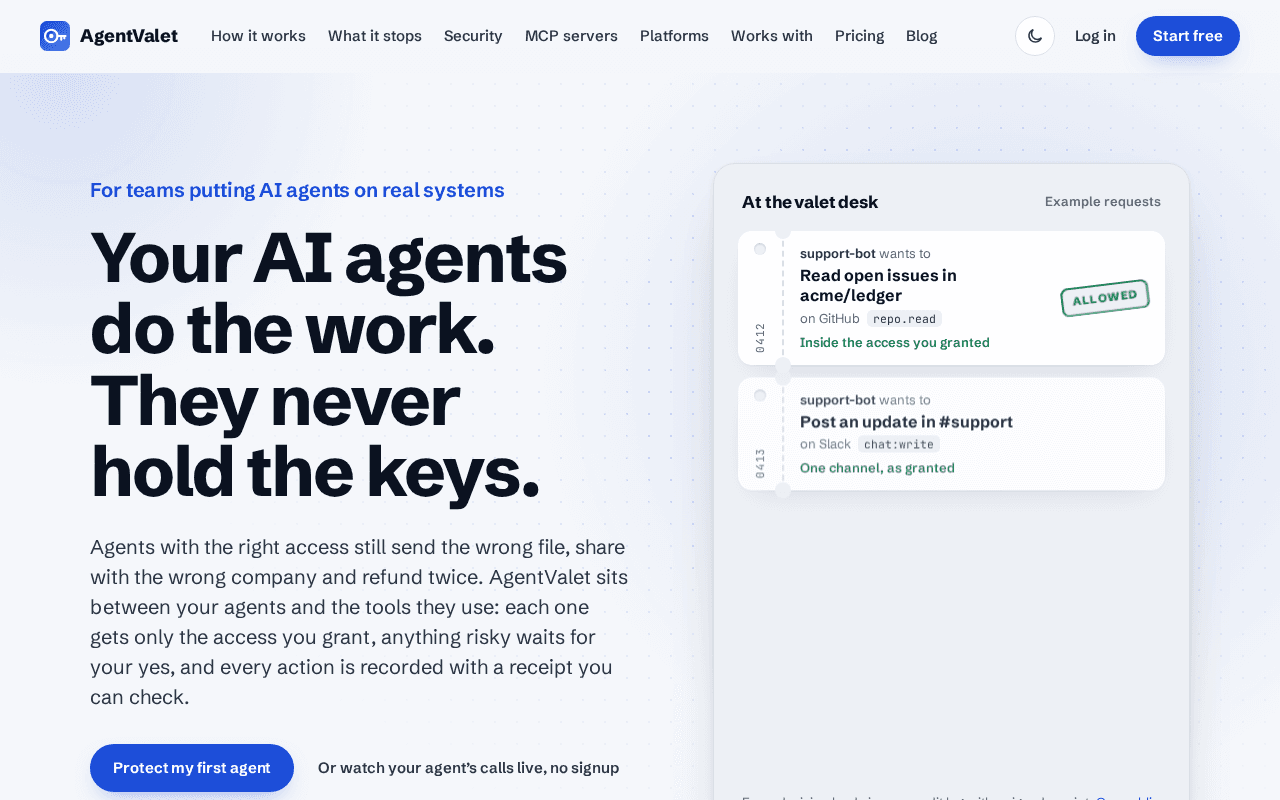 Screenshot of agentvalet.ai