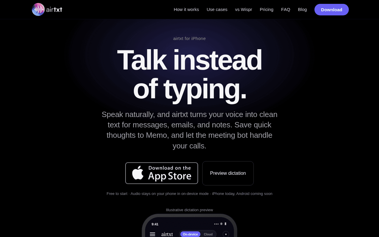 Screenshot of airtxt.ai