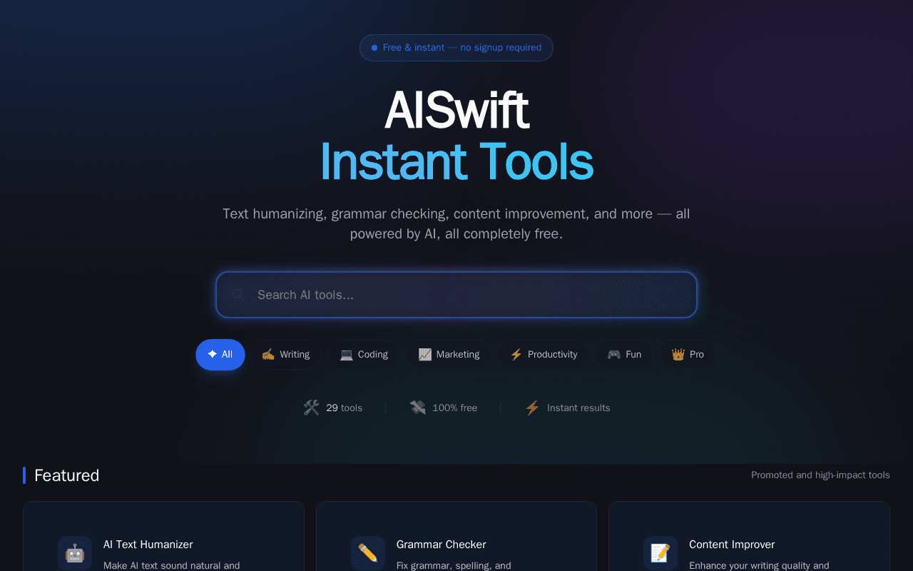 Screenshot of aiswift.ai
