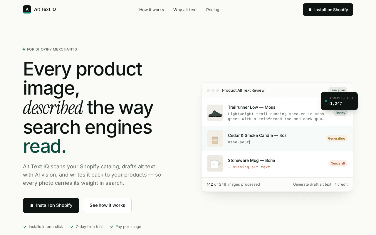 Screenshot of alttextiq.ai