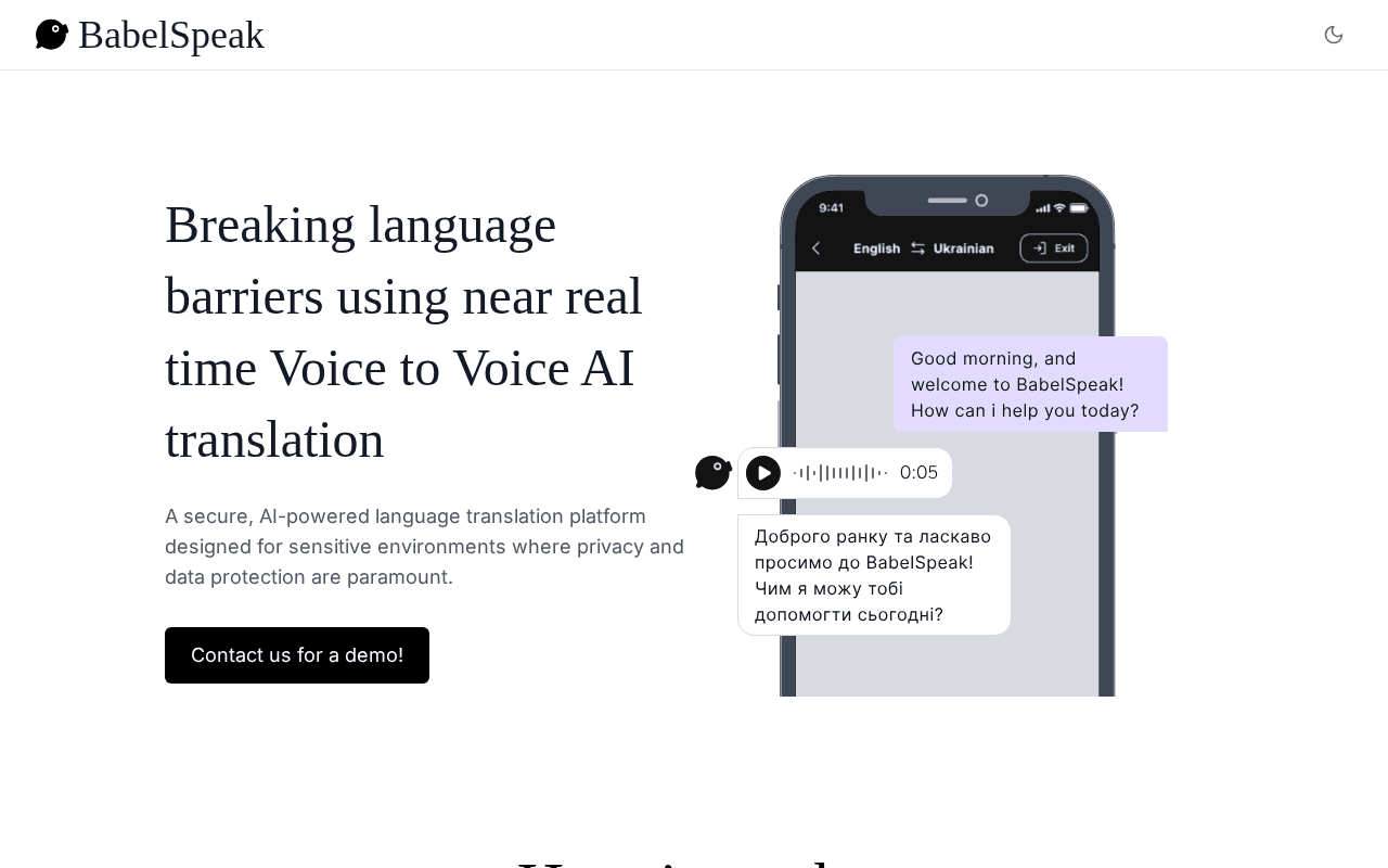 Screenshot of babelspeak.ai