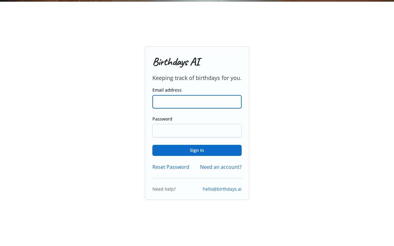 Screenshot of birthdays.ai
