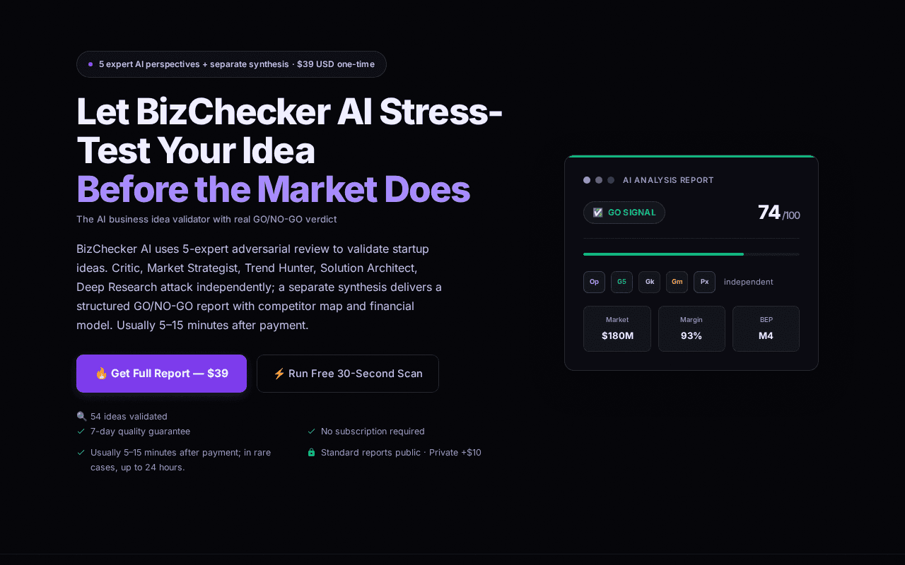 Screenshot of bizchecker.ai