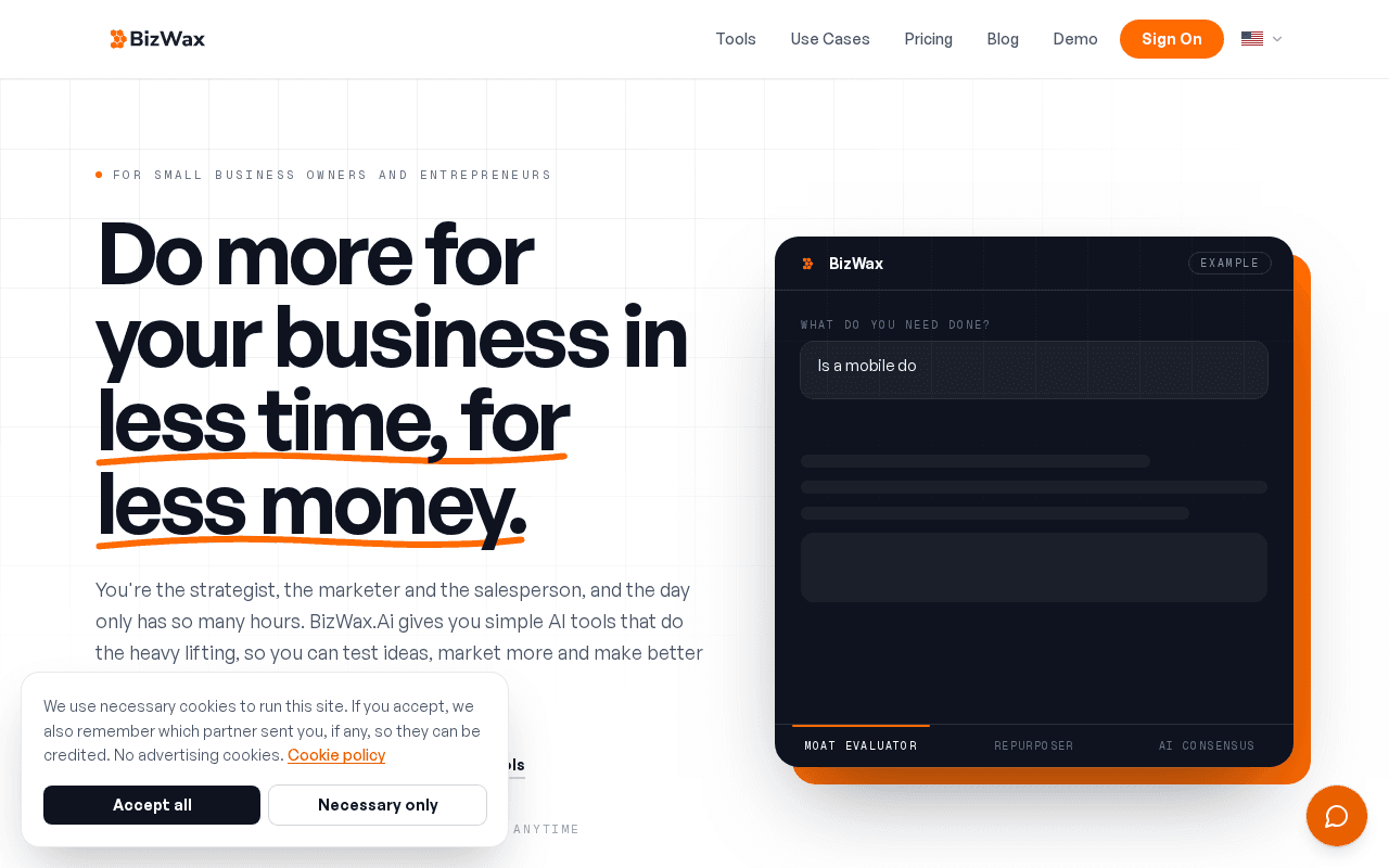 Screenshot of bizwax.ai