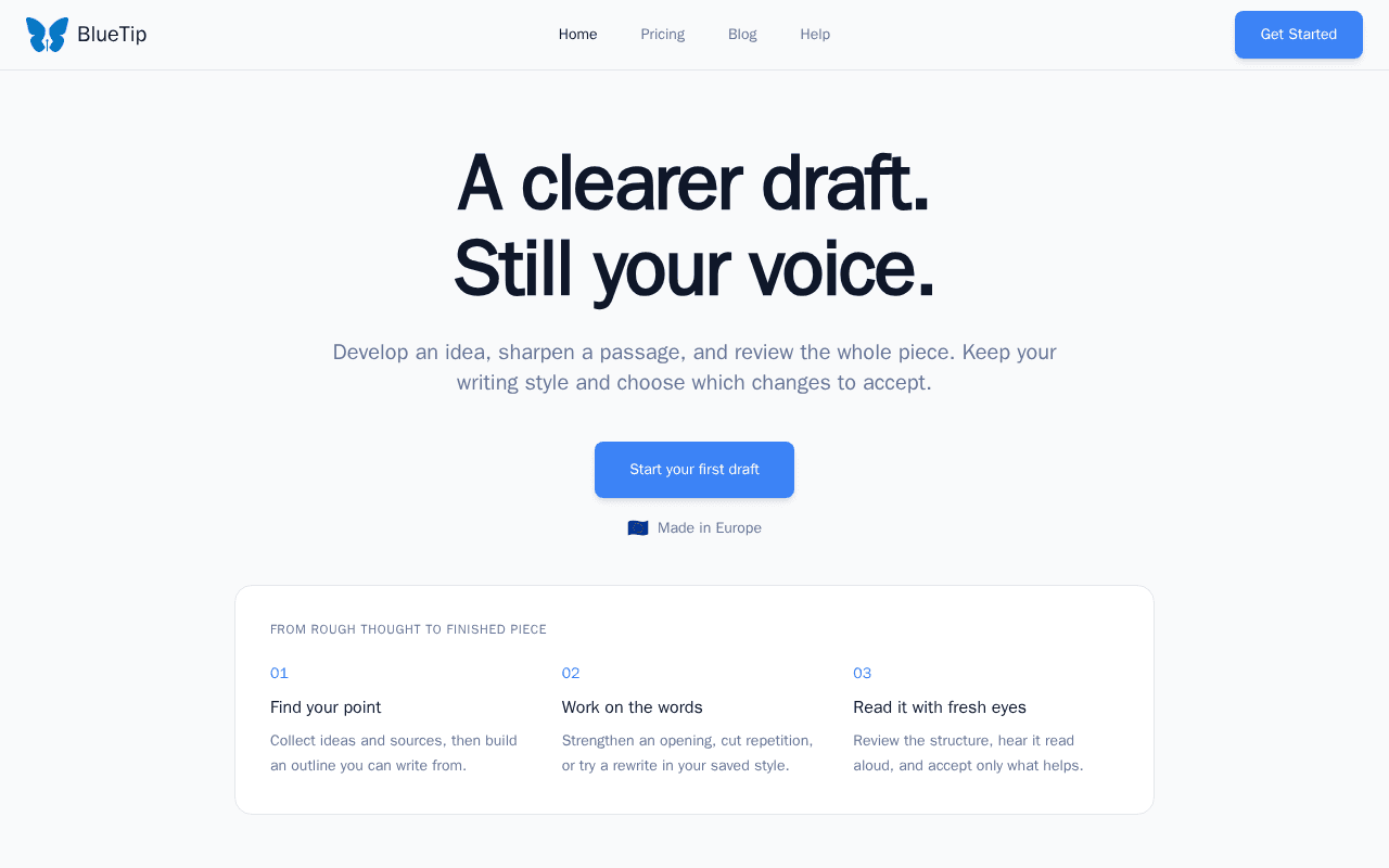 Screenshot of bluetip.ai