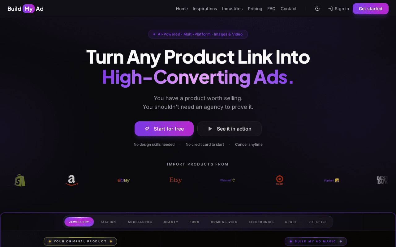 Screenshot of buildmyad.ai