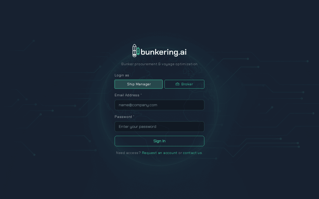 Screenshot of bunkering.ai