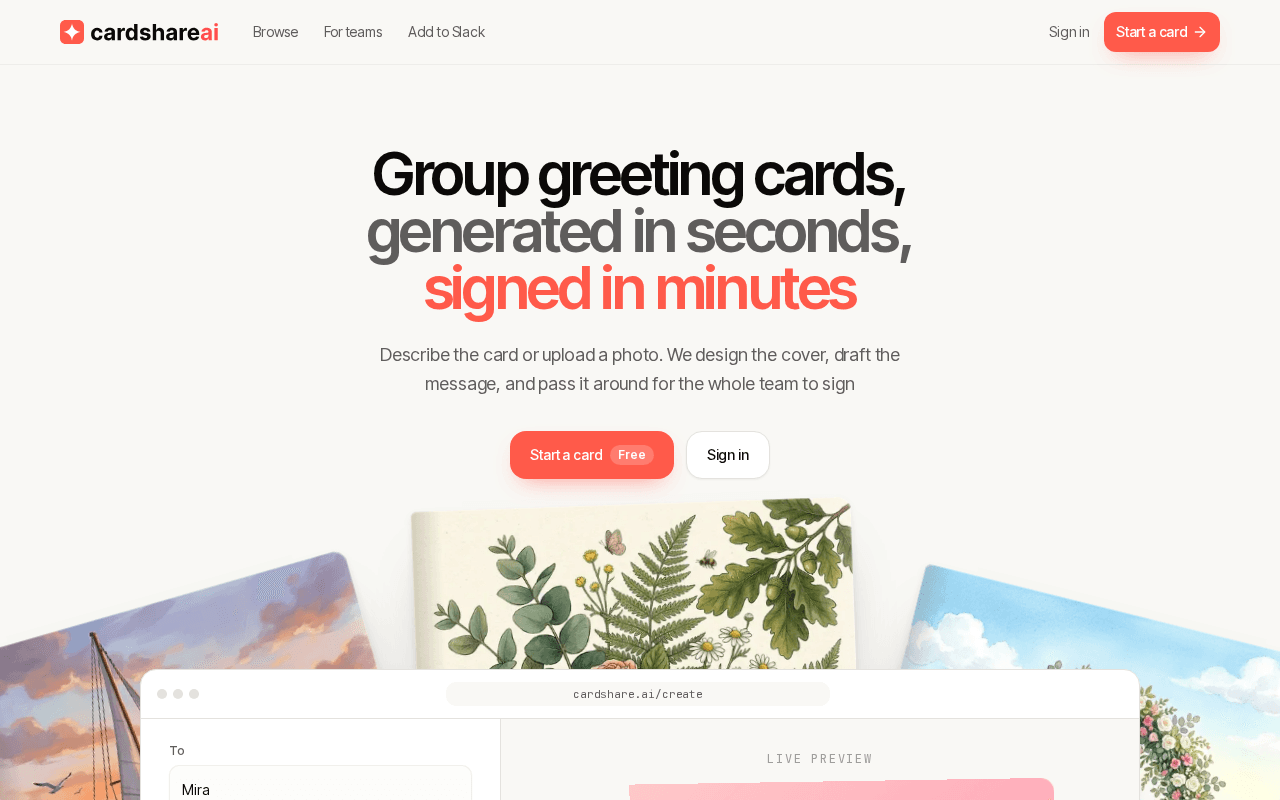 Screenshot of cardshare.ai