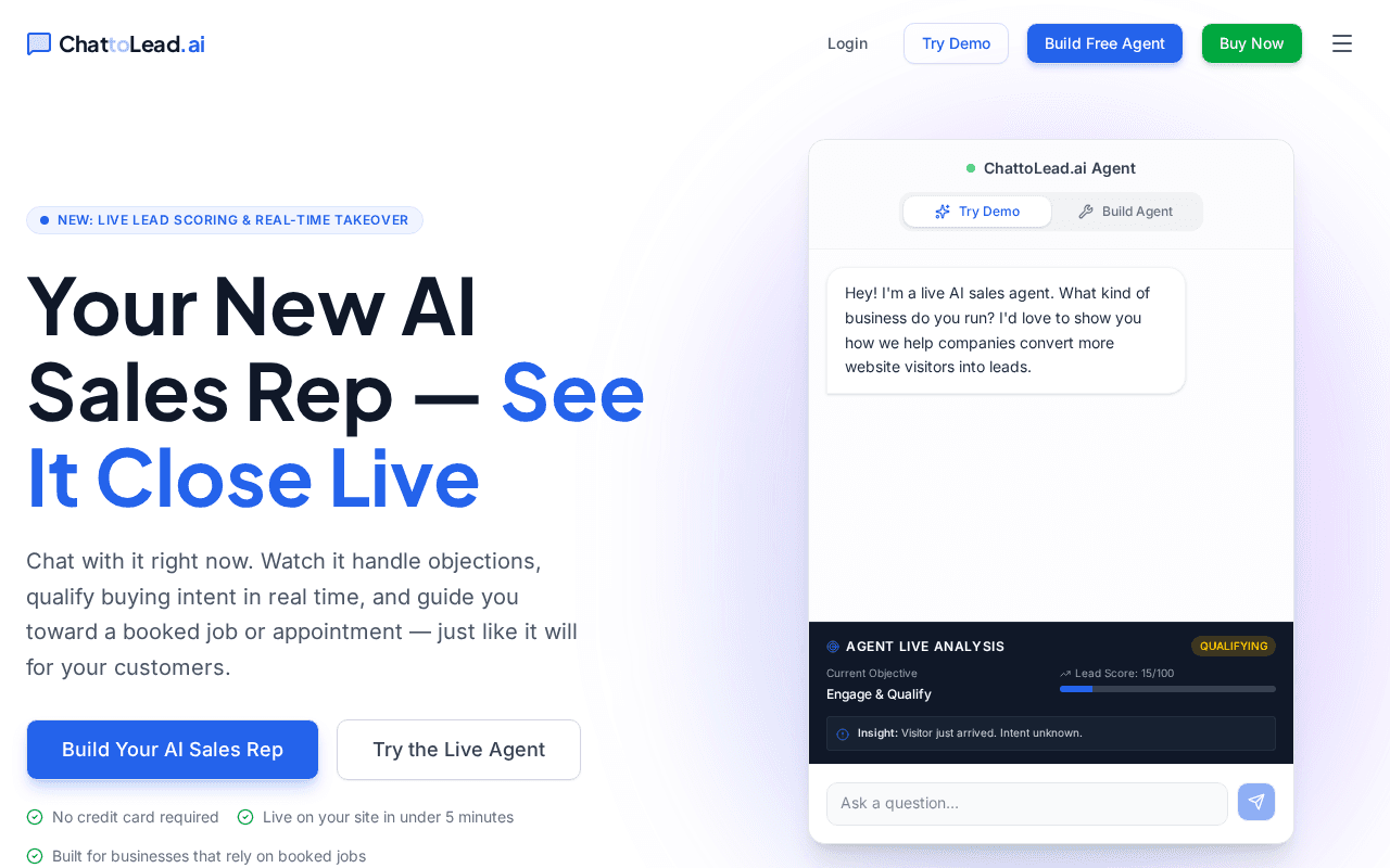 Screenshot of chattolead.ai