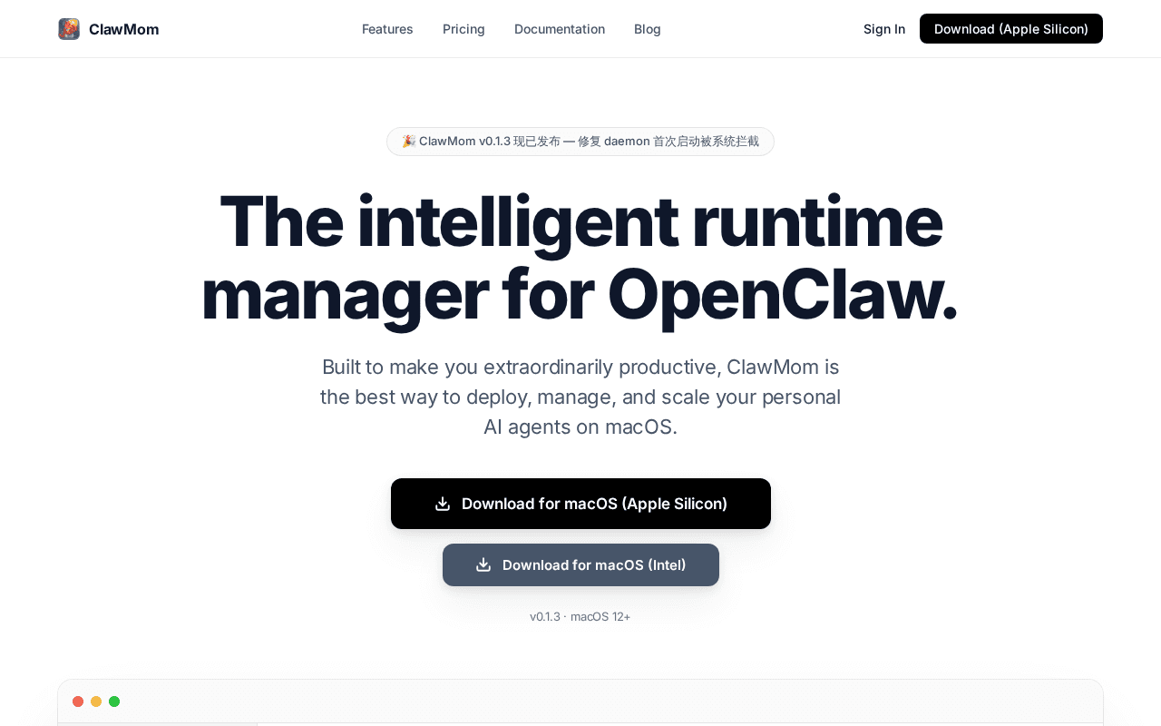 Screenshot of clawmom.ai