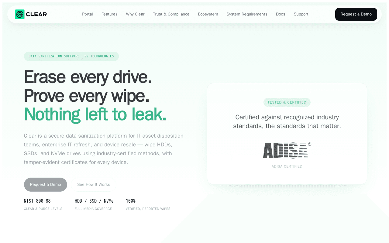 Screenshot of clearerase.ai