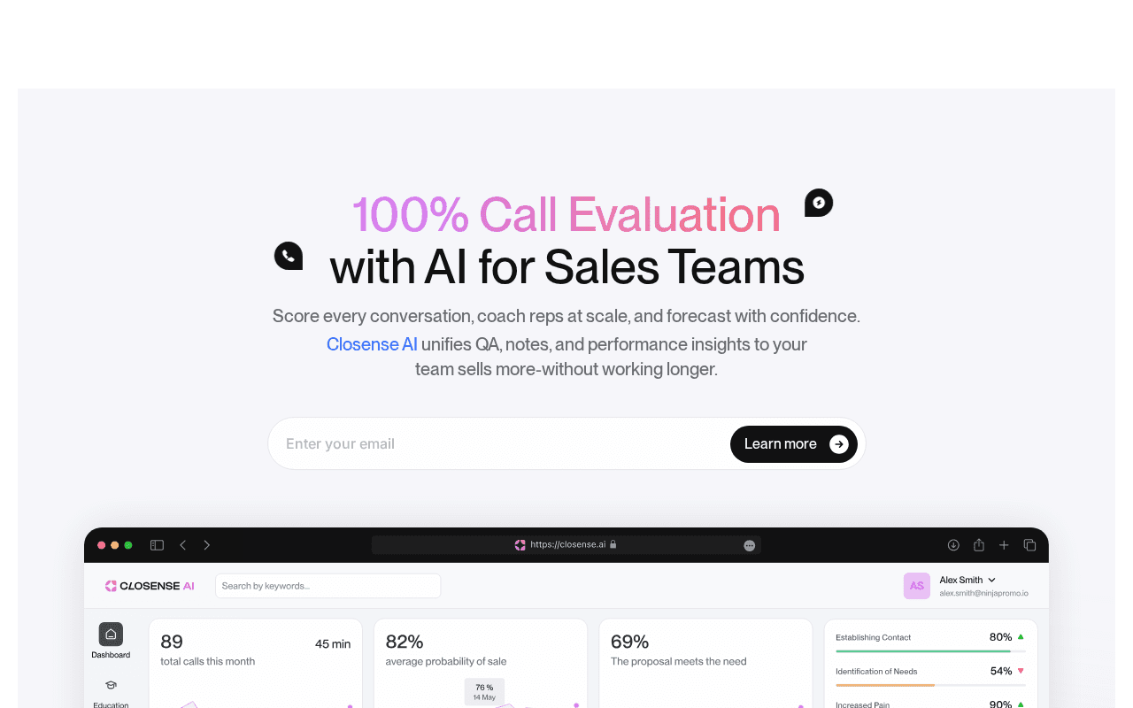 Screenshot of closense.ai