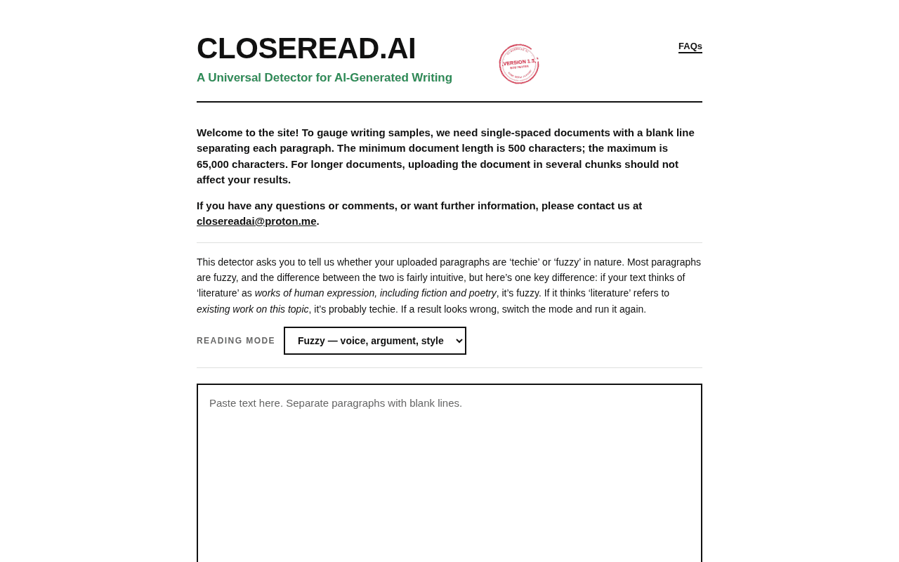 Screenshot of closeread.ai