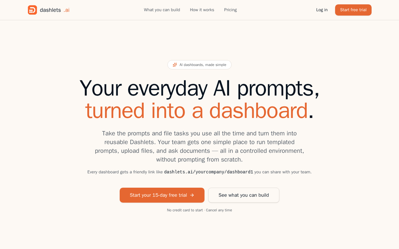 Screenshot of dashlets.ai