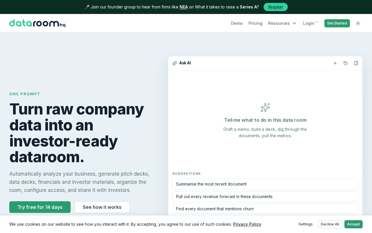Screenshot of dataroomhq.ai
