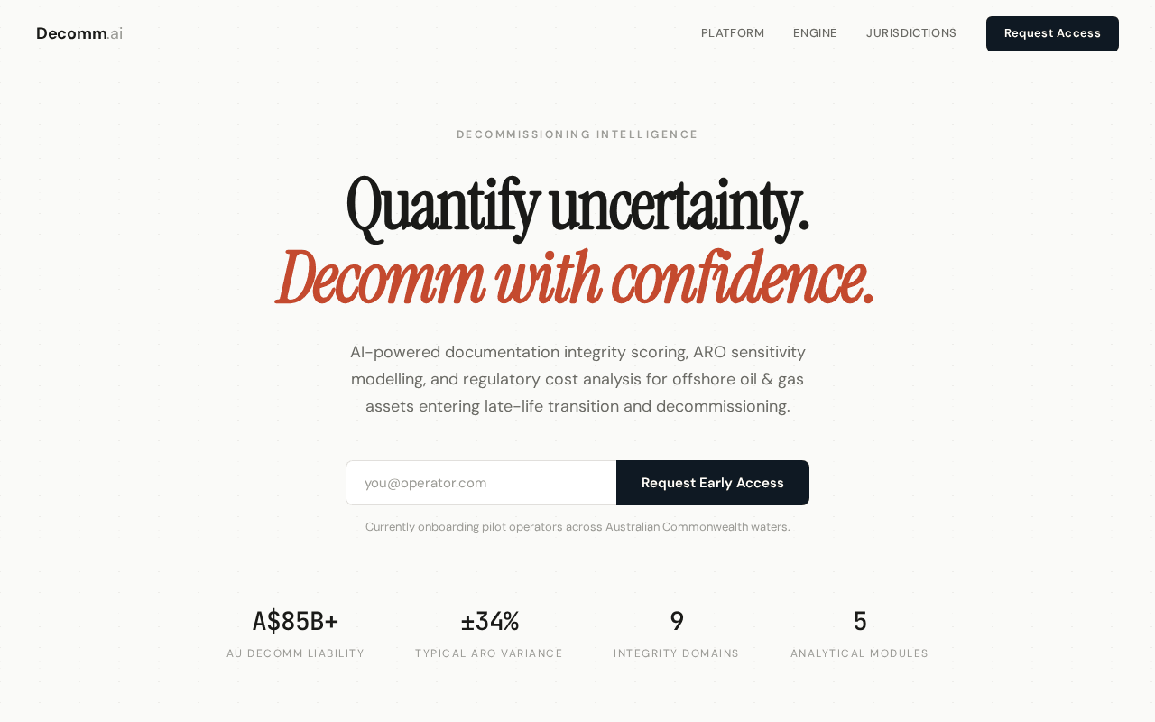 Screenshot of decomm.ai