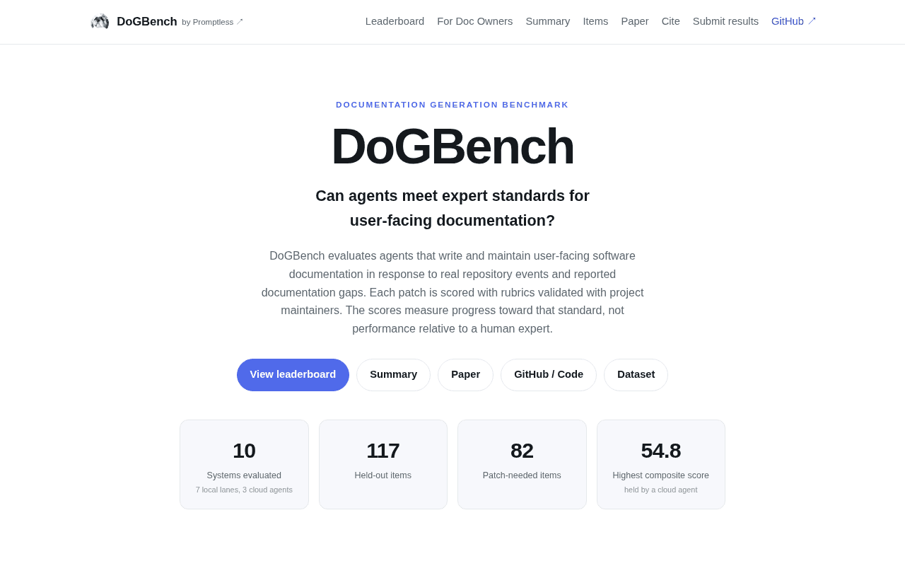 Screenshot of dogbench.ai