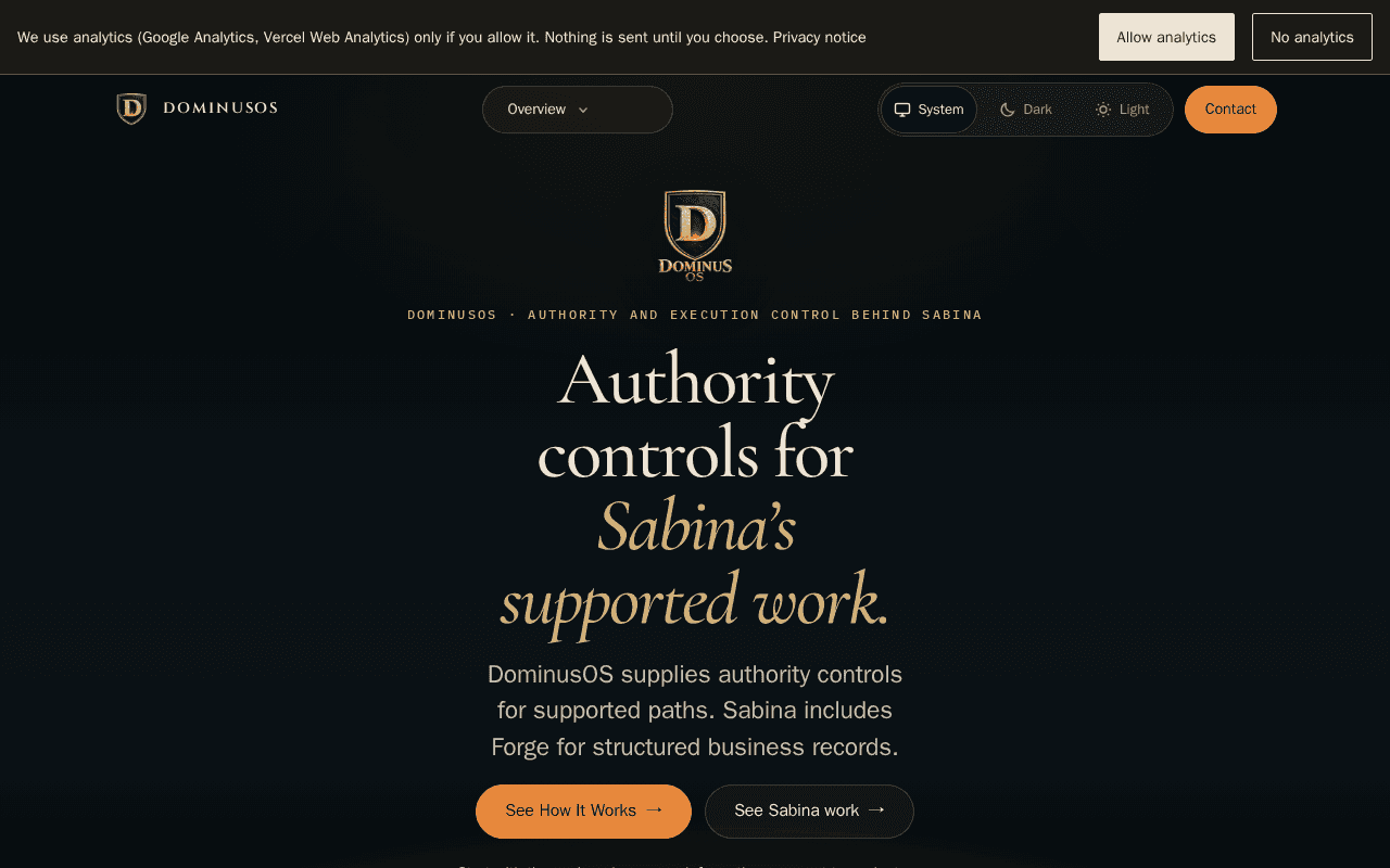 Screenshot of dominusos.ai