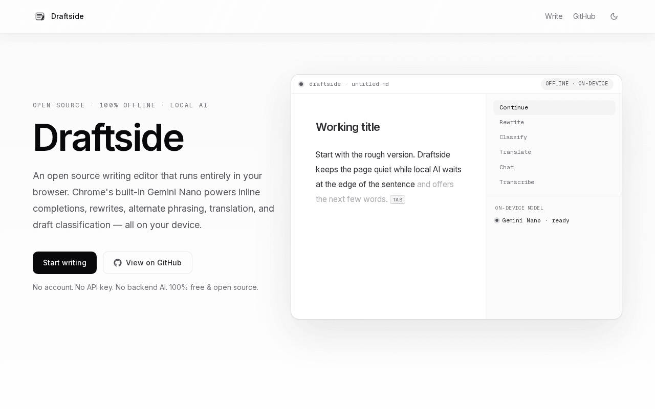 Screenshot of draftside.ai