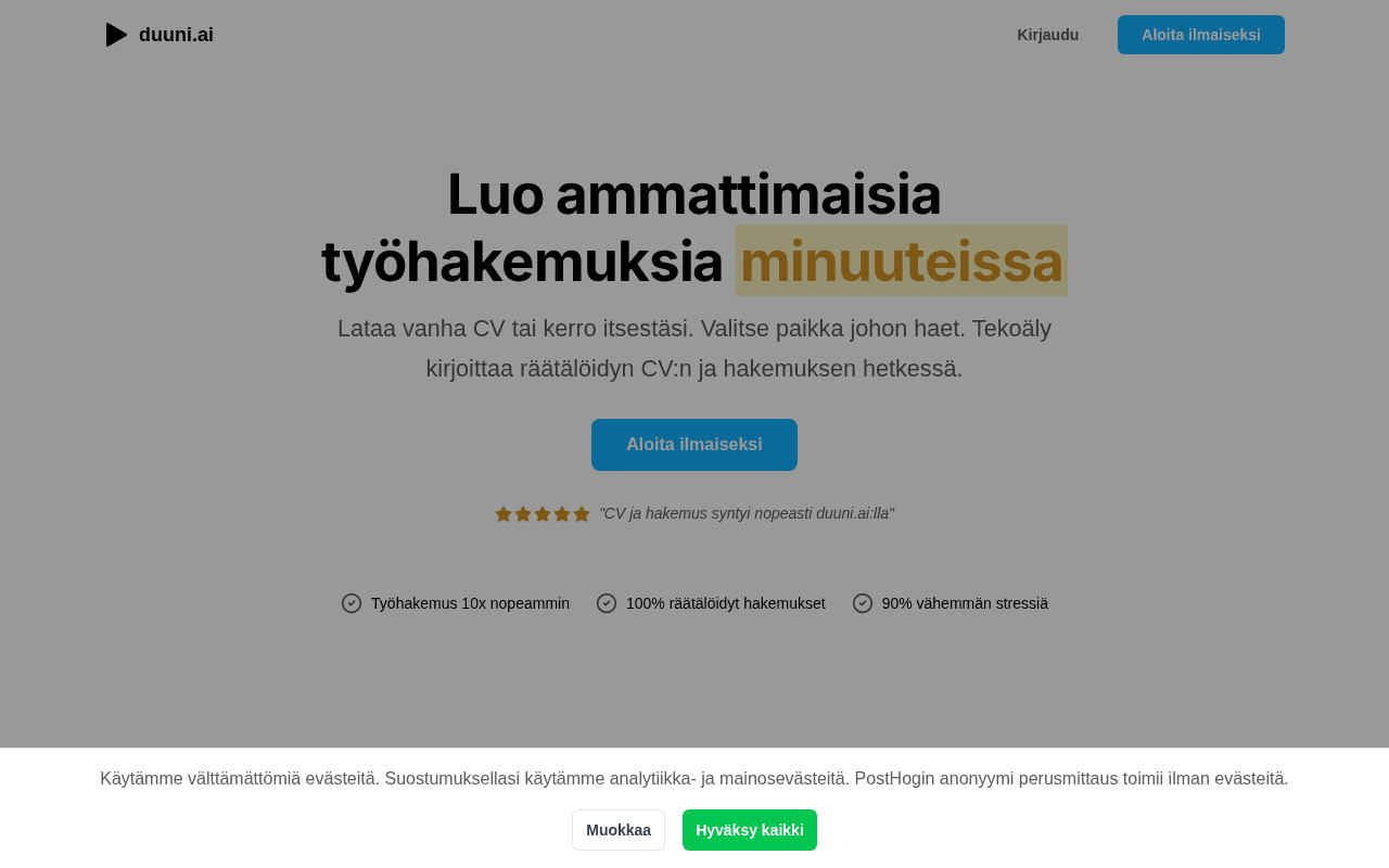 Screenshot of duuni.ai