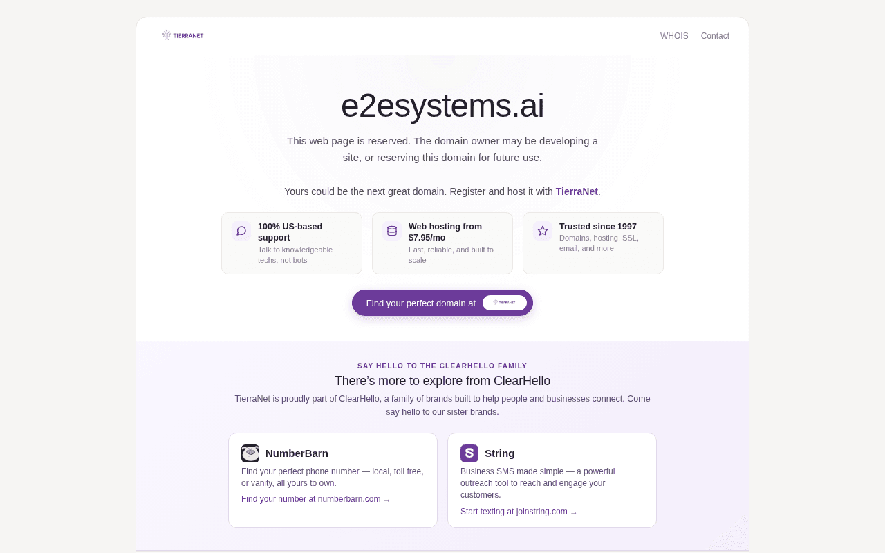 Screenshot of e2esystems.ai