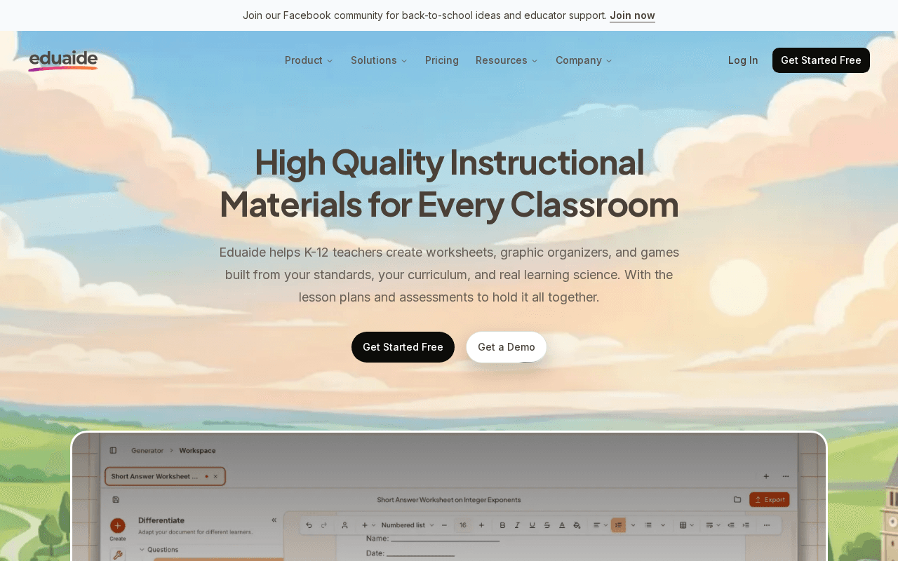 Screenshot of eduaide.ai