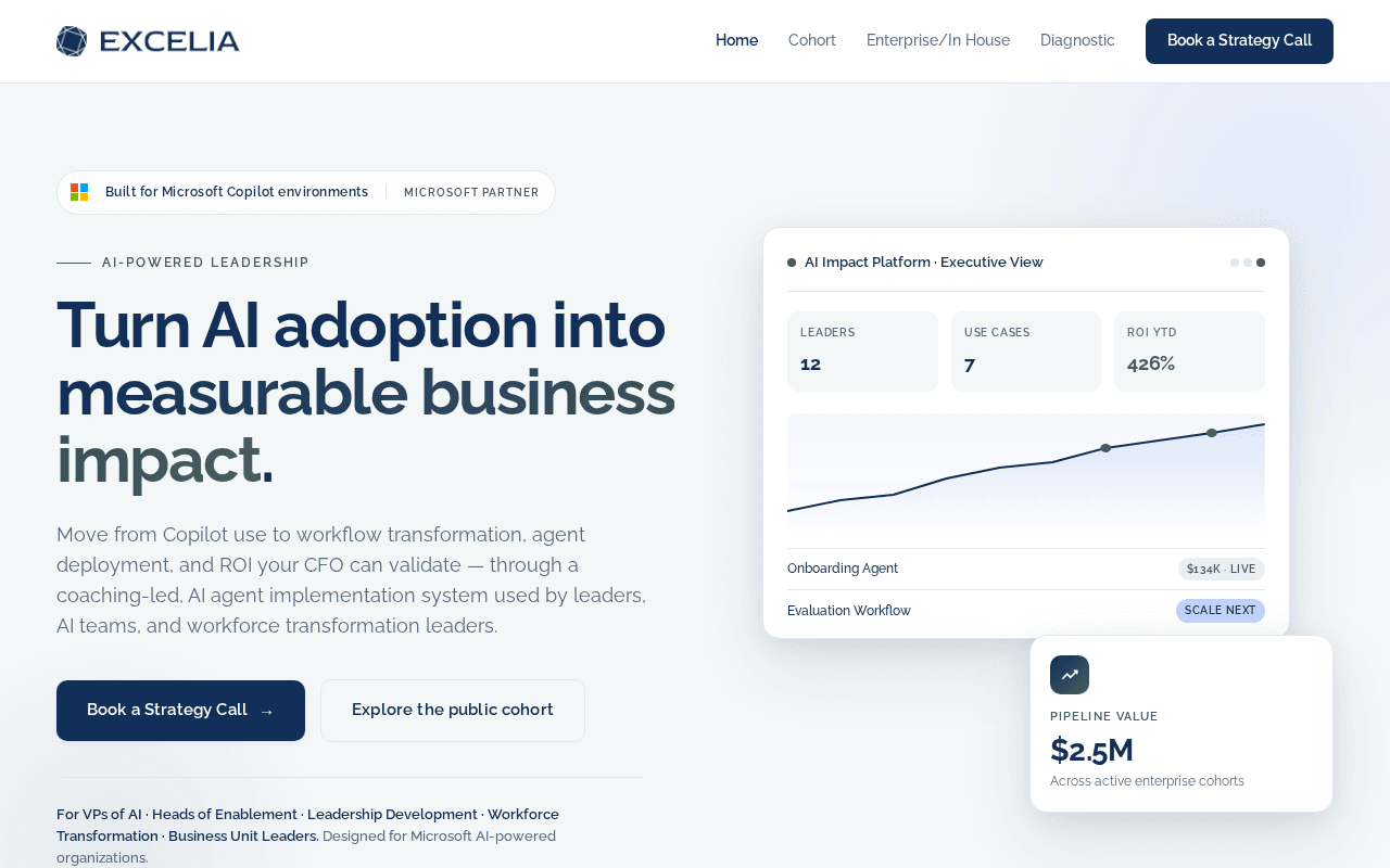 Screenshot of excelia.ai