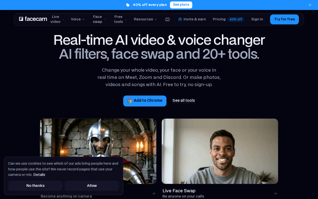 Screenshot of facecam.ai