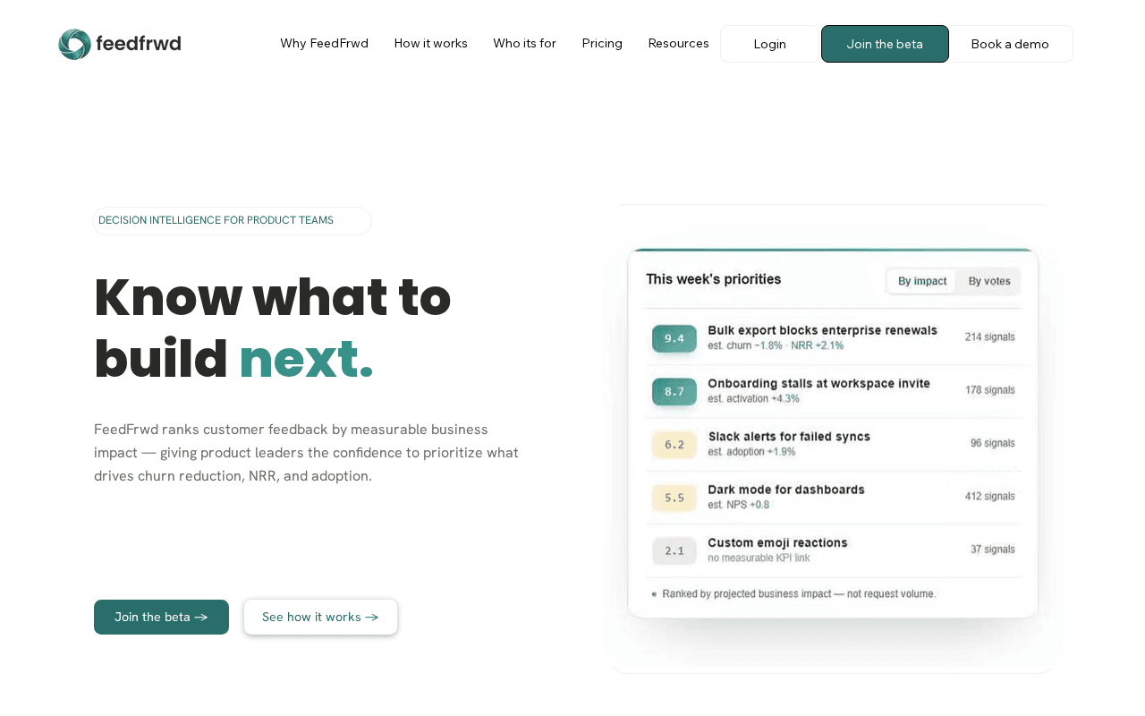Screenshot of feedfrwd.ai