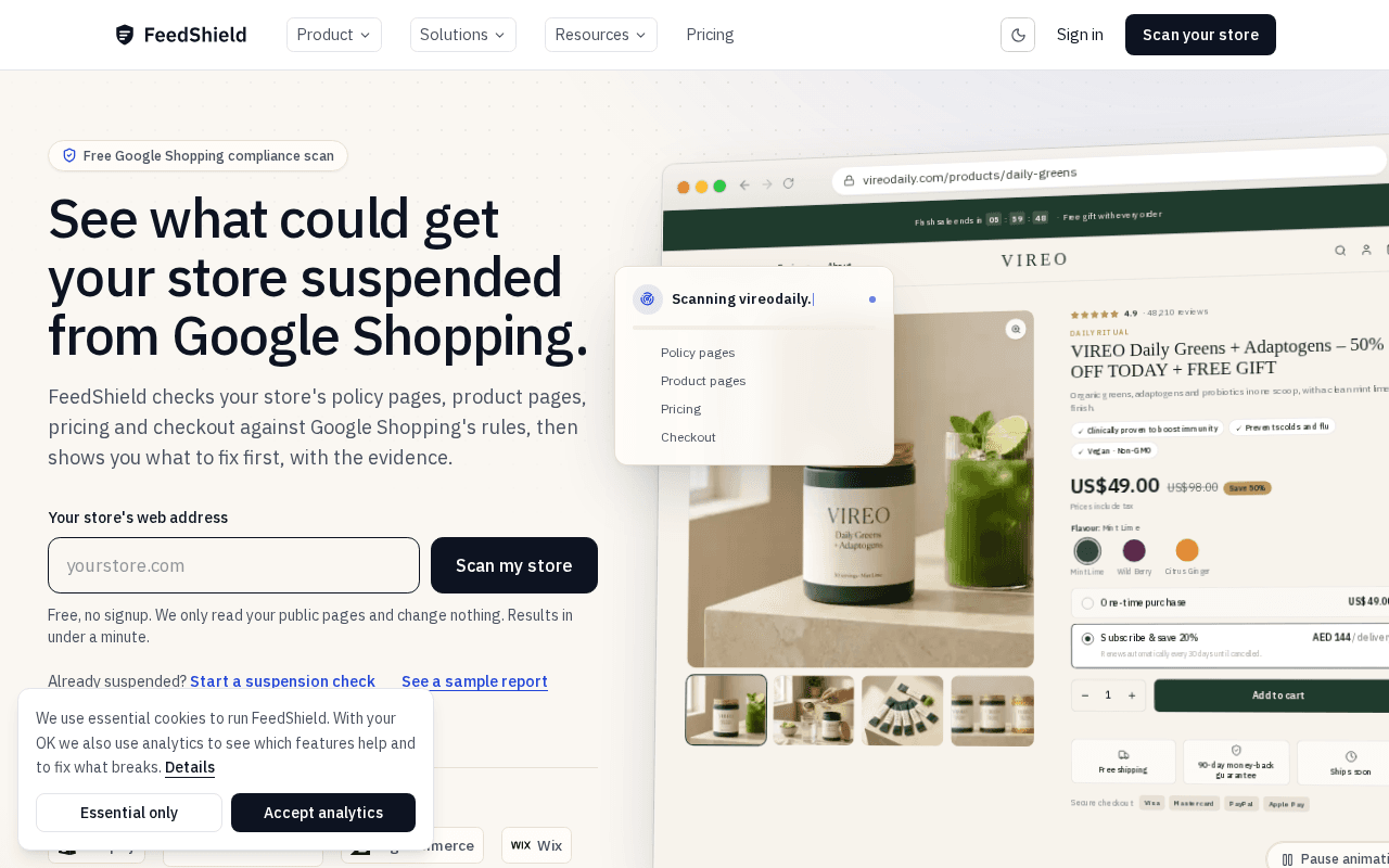 Screenshot of feedshield.ai