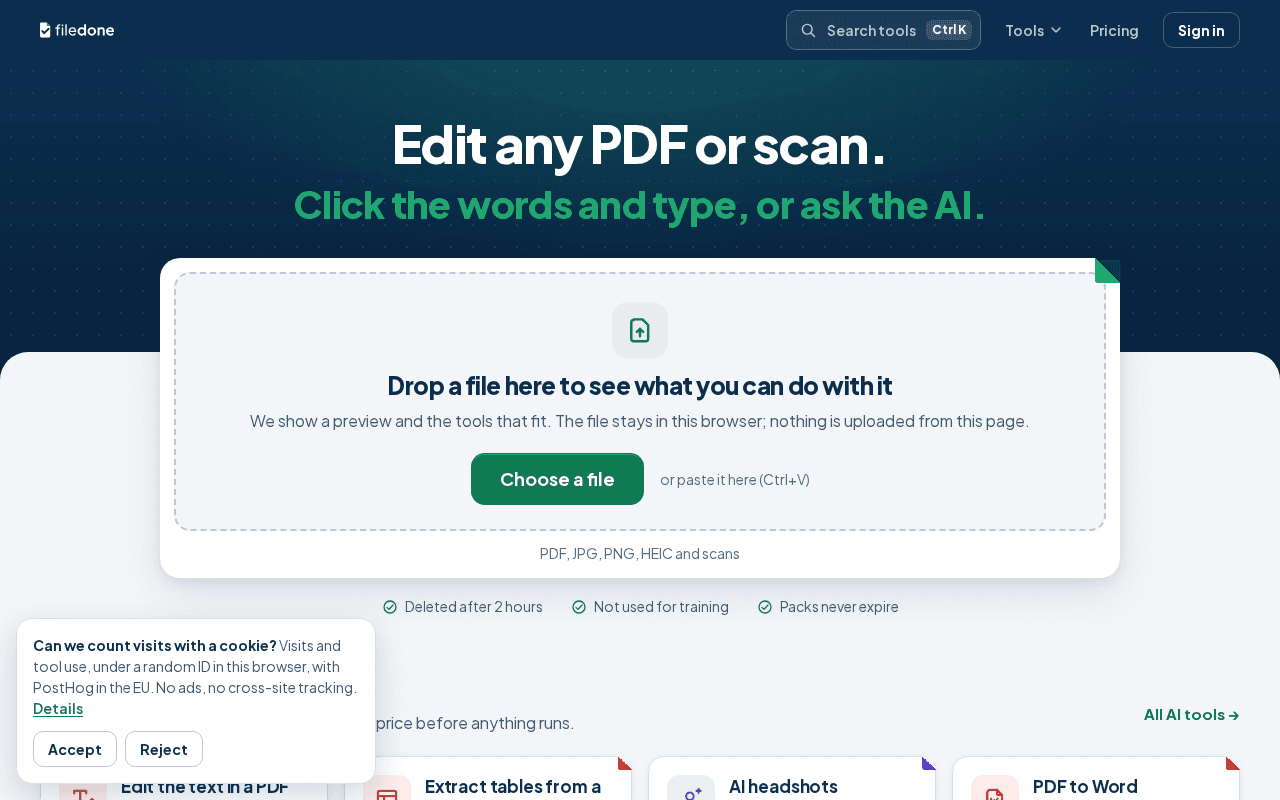 Screenshot of filedone.ai