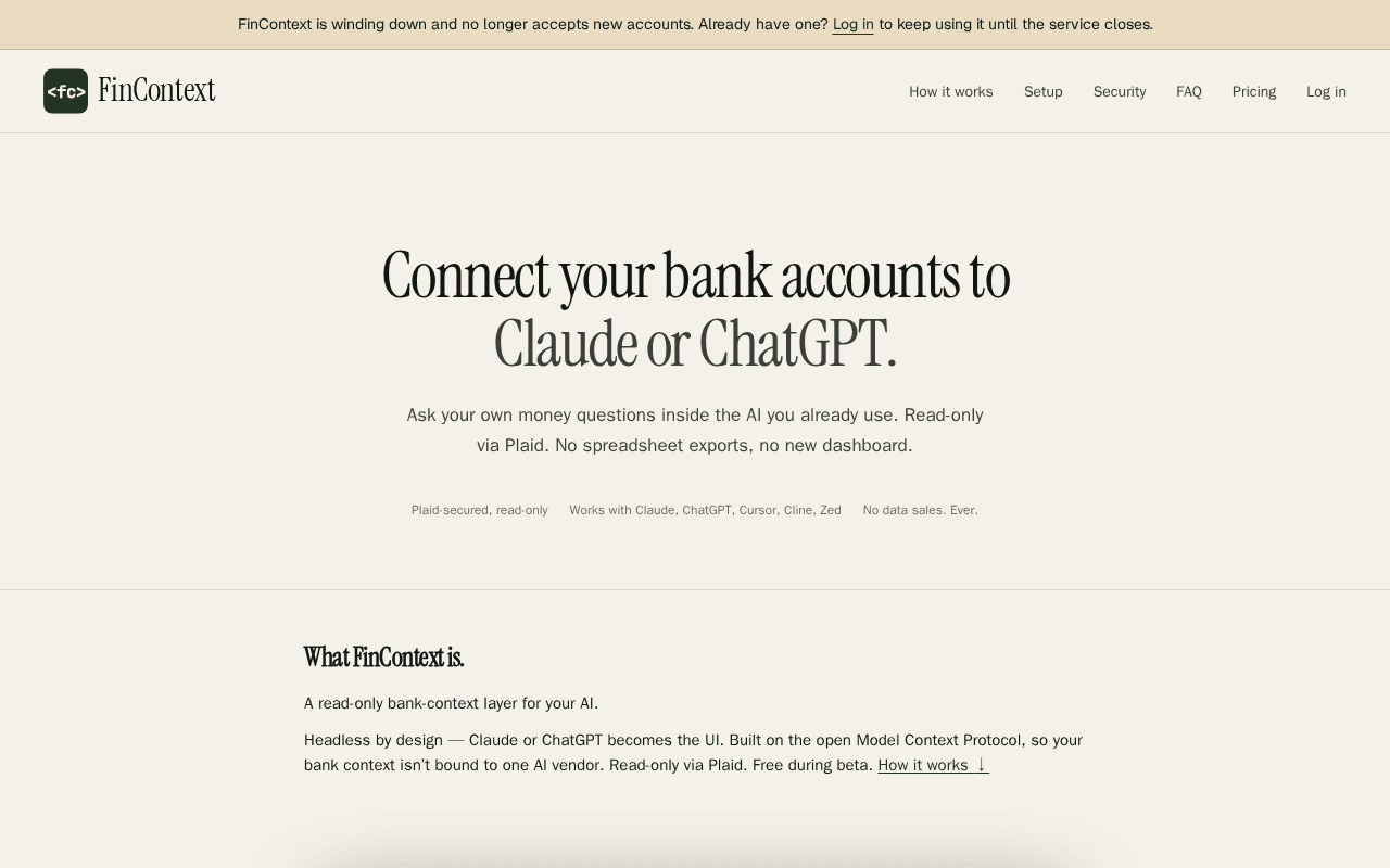 Screenshot of fincontext.ai