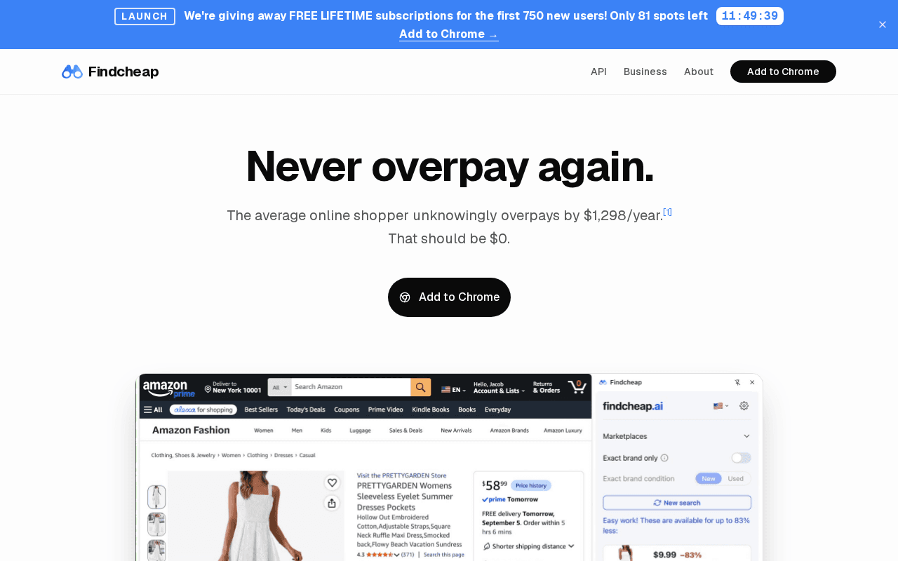 Screenshot of findcheap.ai