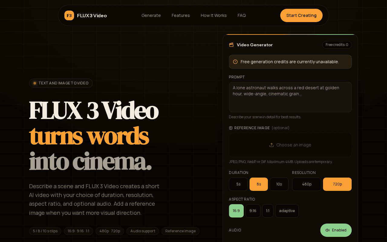 Screenshot of flux3video.ai