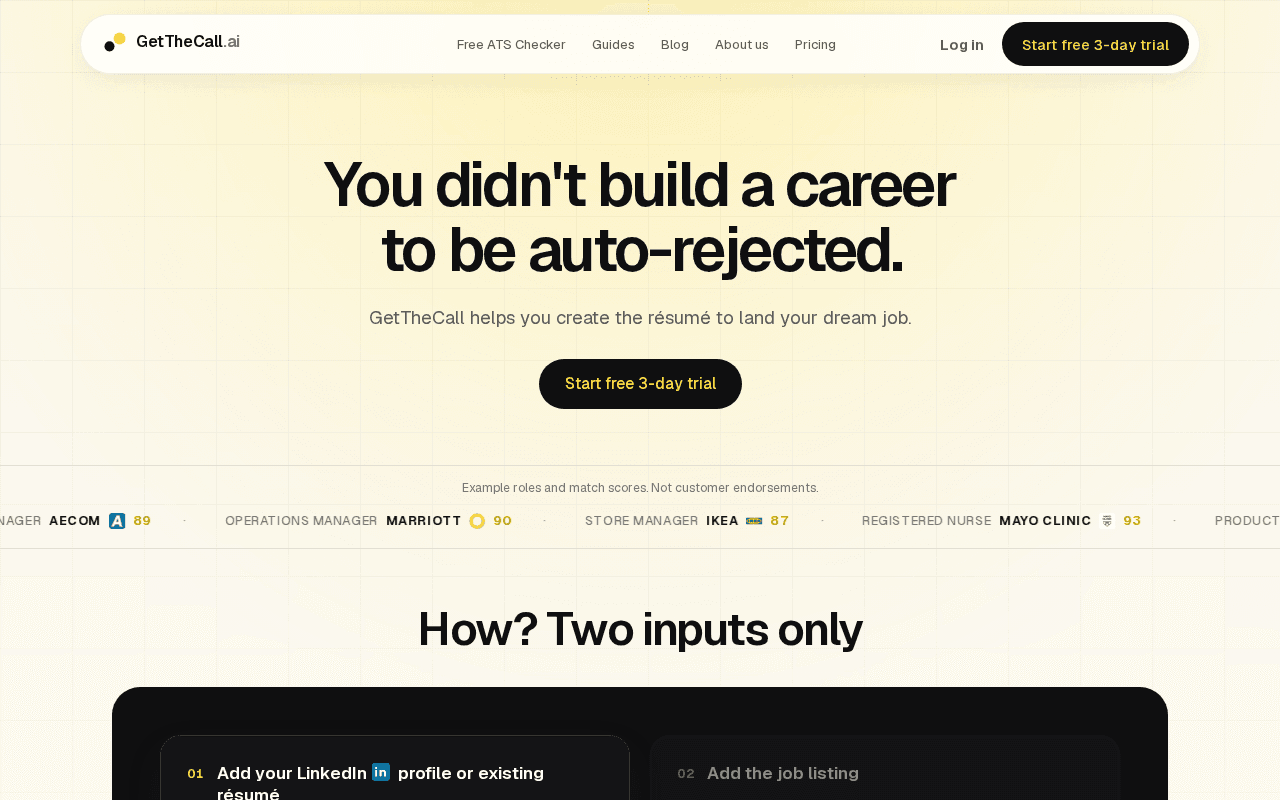 Screenshot of getthecall.ai