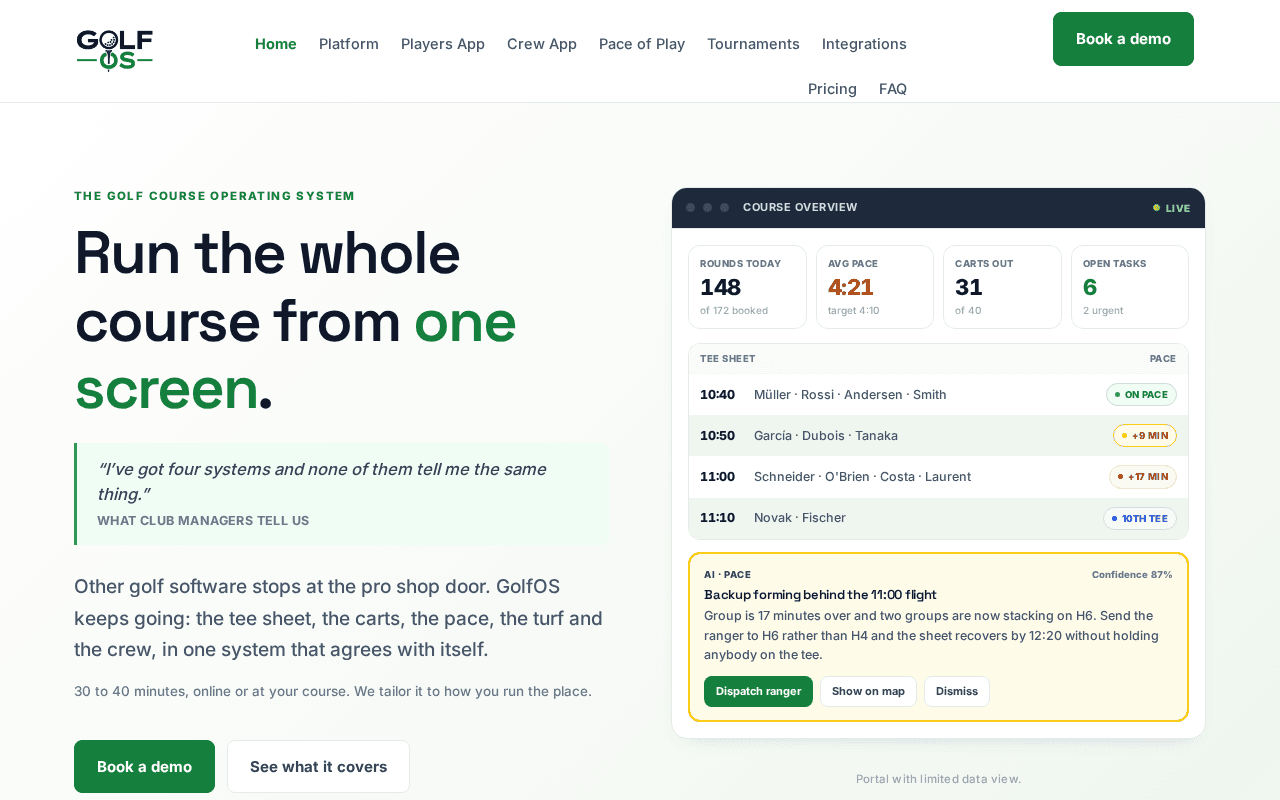 Screenshot of golfos.ai