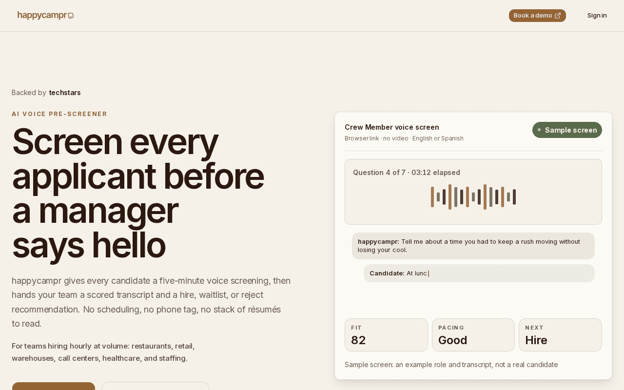Screenshot of happycampr.ai