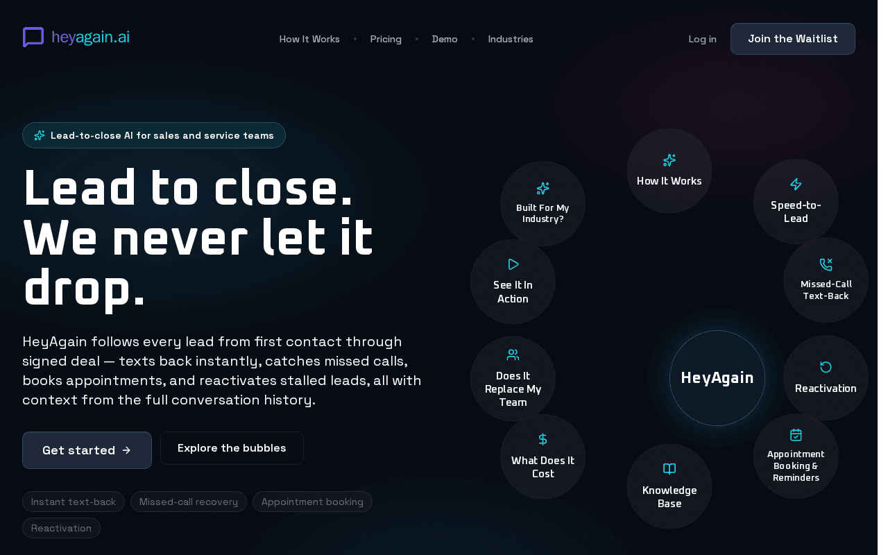 Screenshot of heyagain.ai