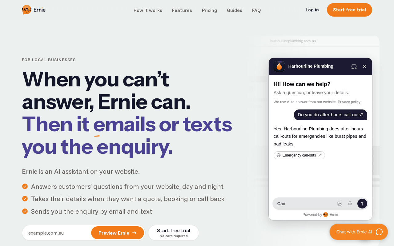 Screenshot of heyernie.ai