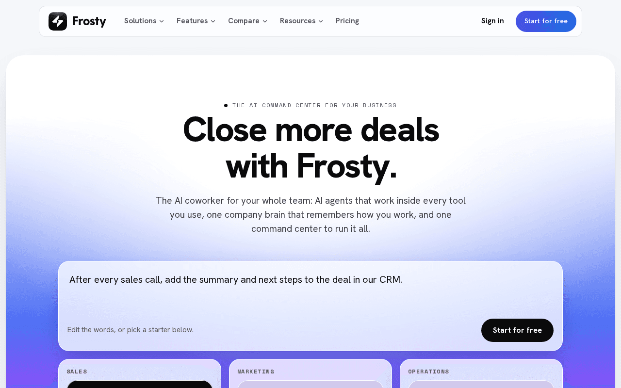 Screenshot of heyfrosty.ai