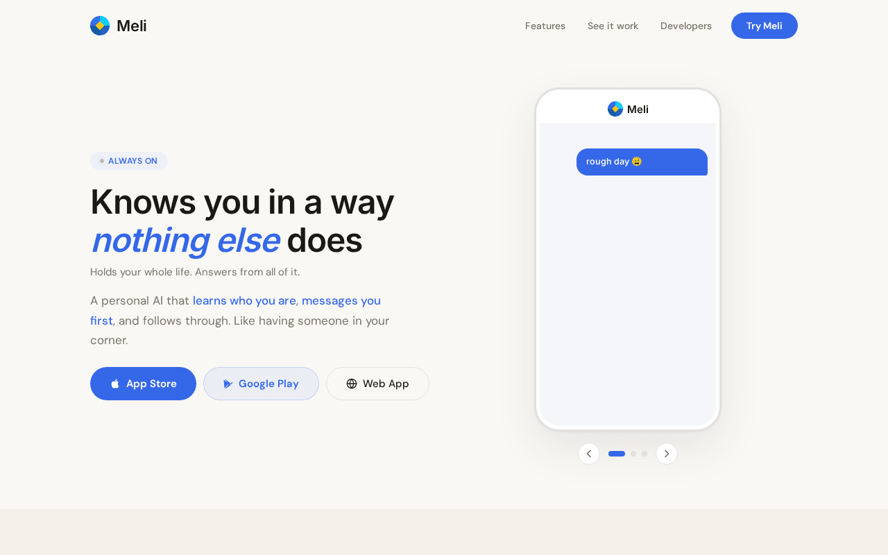 Screenshot of heymeli.ai