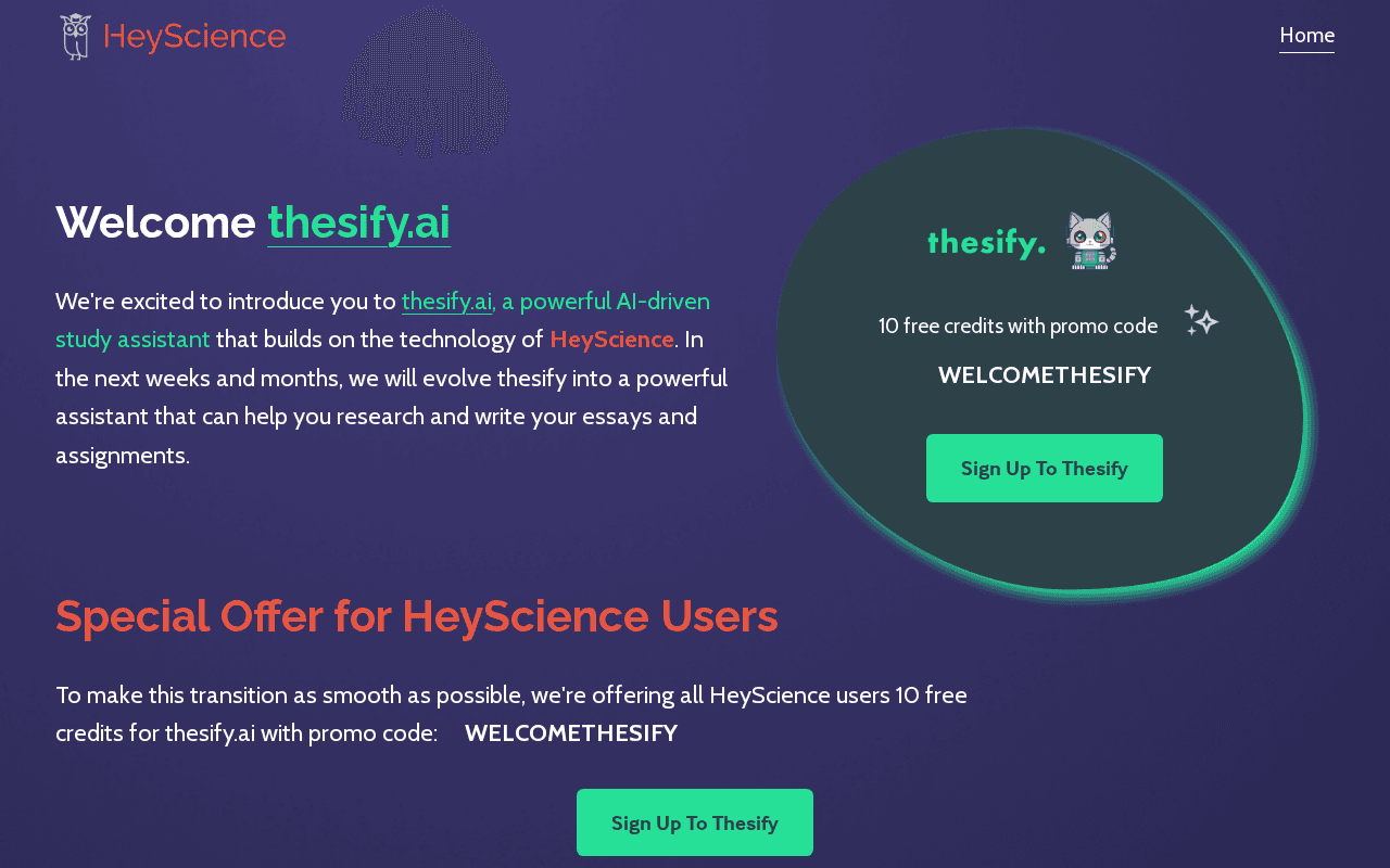 Screenshot of heyscience.ai