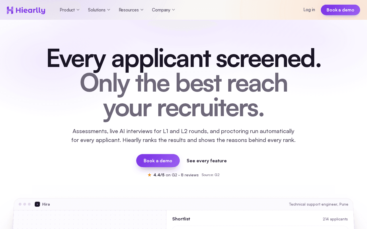 Screenshot of hiearlly.ai