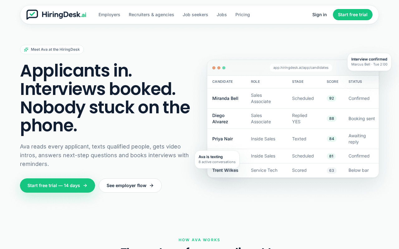 Screenshot of hiringdesk.ai