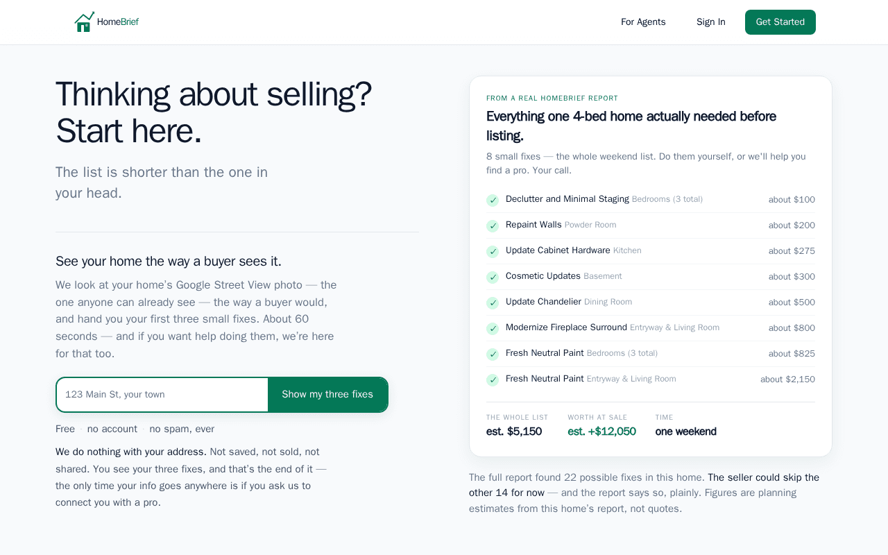 Screenshot of homebrief.ai